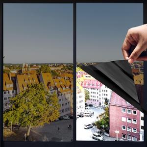 One Way Window Privacy Film with Tools, Heat Control Window Tint for Home, Explosion-Proof Premium PET Material Sun Blocking Anti UV Reflective Window Film, Cosmic Black,35.4 Inch x 16.4 Feet