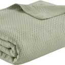 Madison Park 100% Egyptian Cotton Lightweight Summer Blanket, Breathable Waffle Knit Design, Soft Cozy All-Season Throw for Bed, Couch or Sofa, Sage Green Full/Queen Size (90"x90")
