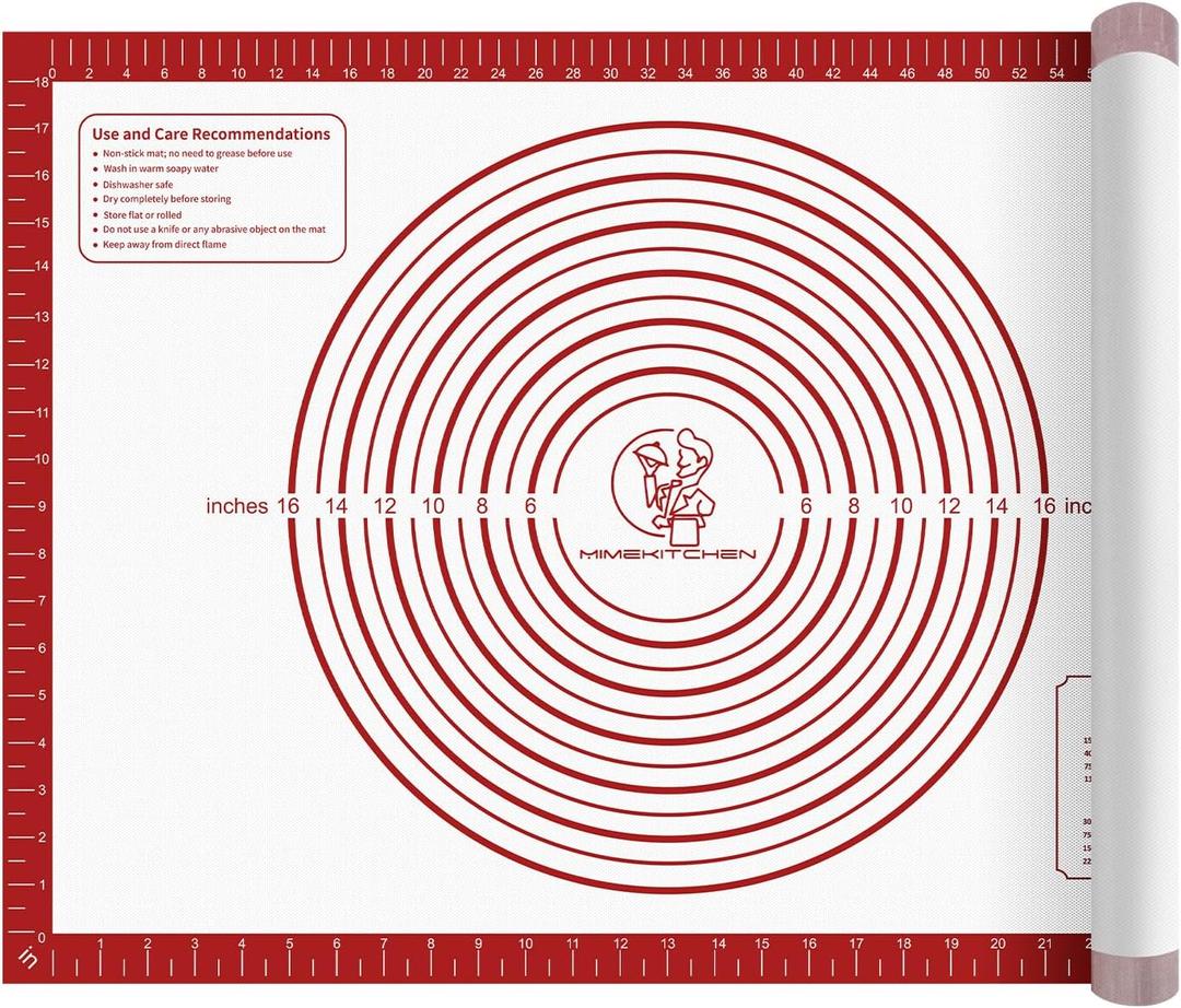 Non Stick Pastry Mat for Rolling Dough Fondant Pie Crust, Macaron Silicone Baking Mat for Mat Extra Large Silicone Mats for Baking Cookie Cakes Pizza Candy Bread (32"L x 24"W, Red)