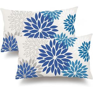 DFXSZ Blue Flower Pillow Covers 12x20 Inch Set of 2 Dark and Light Blue Colored Pillow Outdoor Waterproof Decor for Patio Funiture Garden Summer Floral Square Polyester pillowcovers 002E12