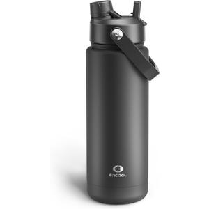 ENCOOL Insulated Water Bottle with Straw Stainless Steel Water Bottle, Leak-Proof, BPA-Free, Double Wall Vacuum Keeps Cold for 24 Hours for Sports, Travel, School (32 oz, Black Night)