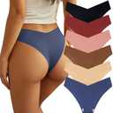 Beafulrab Women Seamless Underwear Soft No Show Stretch Bikini Invisibles Hipster V Cut Panties 6 pack, XL
