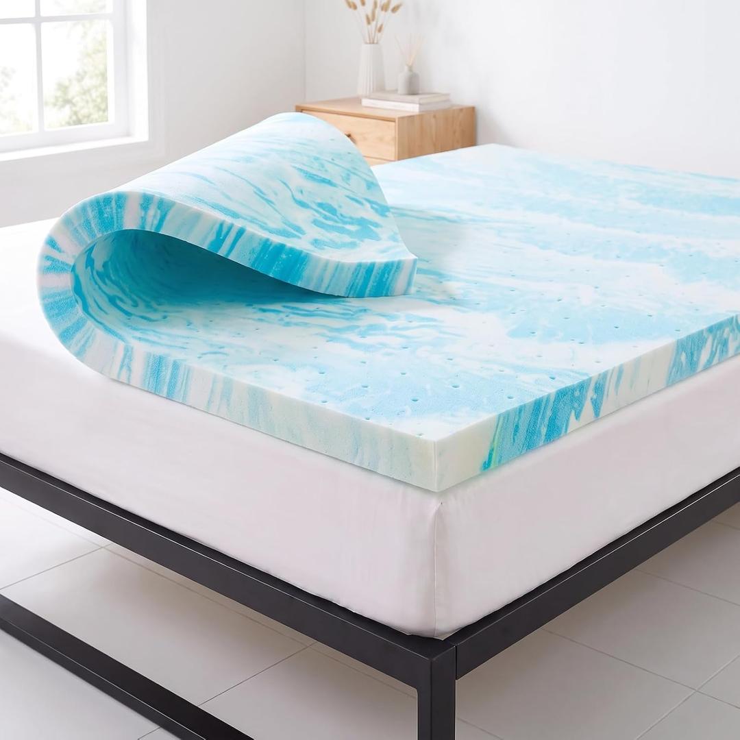 Twin Cooling Gel Memory Foam Mattress Topper, CertiPUR-US, Gel Memory Foam Relieves Pressure, Ventilated Design Keeps Cool