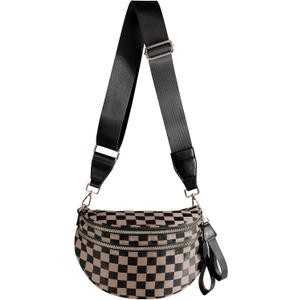Black and White Checkered Crossbody Bag Bum Bag for Women,Spacious Checkered Purse Fanny Packs Belt Bag