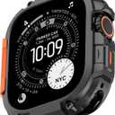 Amizee 2 in 1 Metal Armor Case for Apple Watch Ultra 3/2/1 49mm with Back Cover, Military Grade Protection Rugged Protective Bumper Cover for iWatch 49mm, Black/Orange