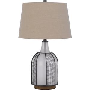 Cal Lighting BO-3124TB 150W 3 Way Morgan Glass Table Lamp with Mesh Guard Design and Taper Drum Linen Shade