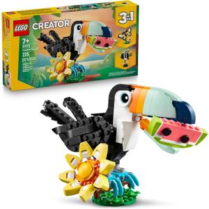 LEGO Creator 3 in 1 Wild Animals: Tropical Toucan Building Toy for Kids- Jungle Building Blocks & Learning Toy for Girls & Boys, Ages 7+ - Build 3 Animal Toys in 1 Set - Gift for Birthdays - 31173