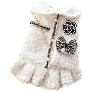 Dog Princess Dresses for Small Dogs Lolita Clothes Tweed Costume White Pet Girl Cute Coat Outfits Fall Costumes (XS,White)