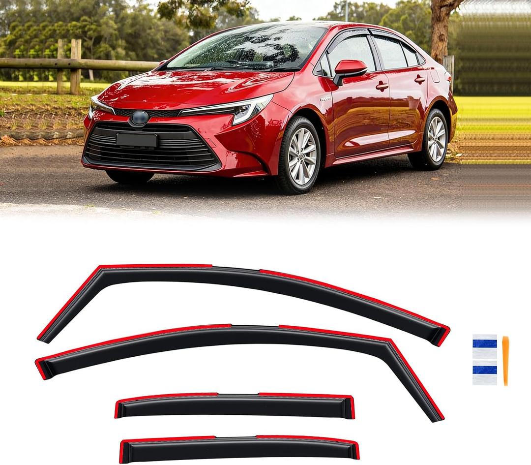 in-Channel Rain Guards for 2020-2026 Toyota Corolla Sedan, Window Visor Shields Vent Deflector Shade Wind Dark Smoke 2021 2022 2023 2024 20 21 22 23 24 25, Tape-On Outside-Mount, 4PCS