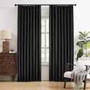 DUALIFE Black Linen Pinch Pleated Blackout Curtains & Drapes 92 Inch Long 2 Panel Sets, Accordion Style Track Room Darkening Thermal Insulated Curtains with Hooks Back Tab 50 by 92 Inch