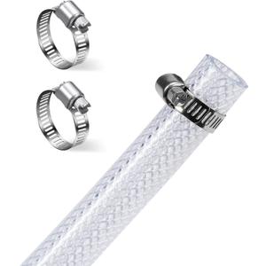 DAVCO 1/4" ID - 25 ft Heavy Duty Braided Clear Plastic Vinyl Tubing, Flexible High Pressure Reinforced PVC Plastic Tube Hose, Non-toxic, BPA Free, with 2 Stainless Clamps