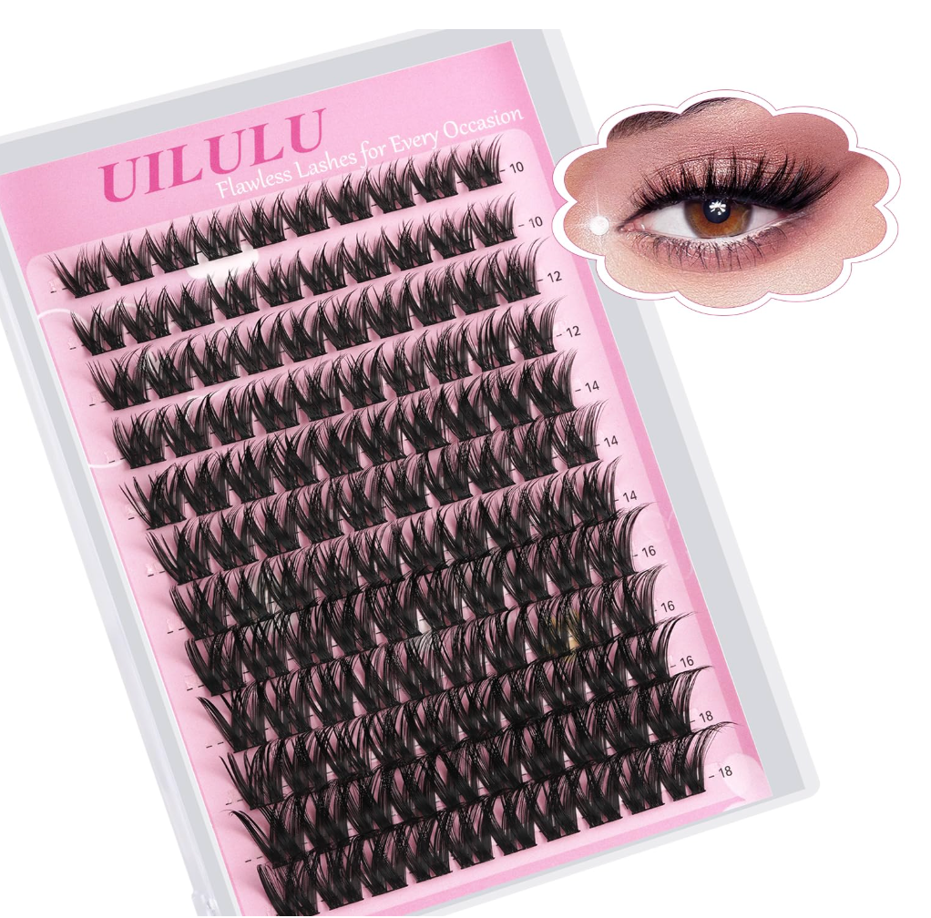 Uilulu Lash Clusters Kit 10-18mm Wispy Lash Clusters D Curl False Eyelash Clusters, DIY Lash Extension Kit with Lash Bond & Seal, Lash Glue Remover, Lash Tweezers
