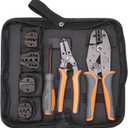 iCrimp Ratchet Wire Crimping Tool Set w/ 5 Interchangeable Jaws for Insulated and Non-Insulated Terminals AWG20-2, Wire Stripper included