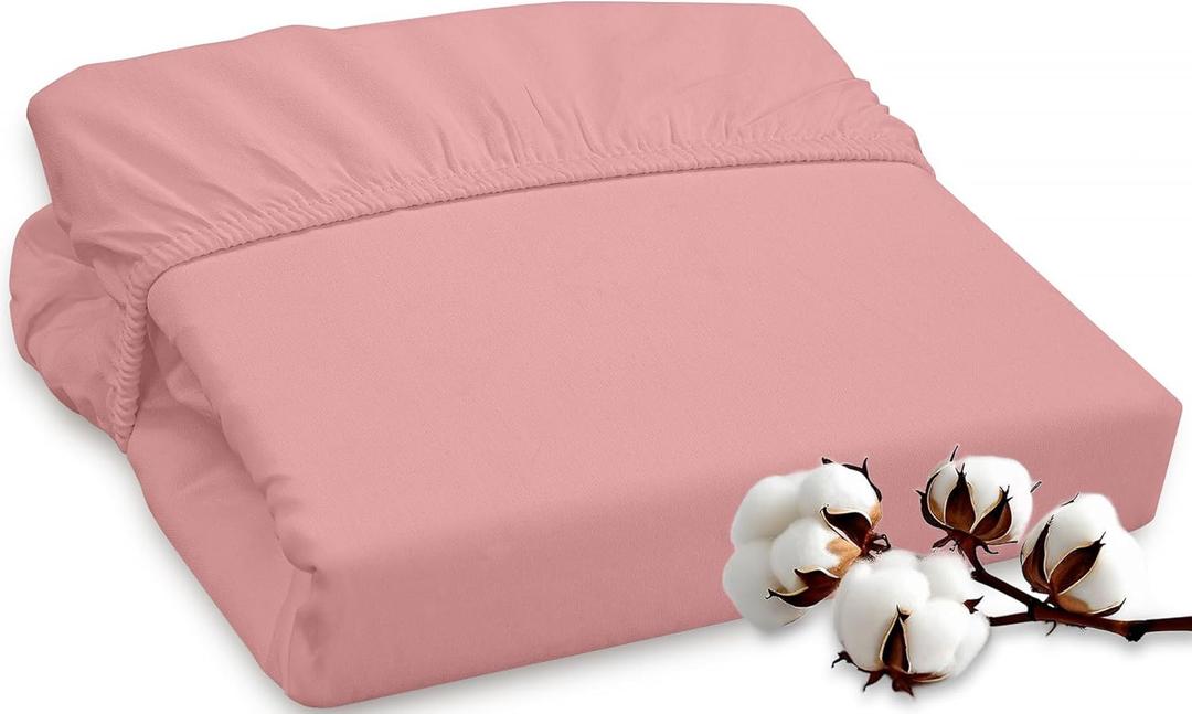 ROYALE LINENS 300 Thread Count 100% Long Staple Combed Cotton Fitted Sheet Queen - Super Soft Deep Pocket Bottom Sheet - Fitted Sheets Only - Elastic Sheets (Queen, Pink)