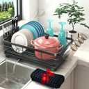 Godboat Dish Drying Rack, Dish Rack with Auto-Drain & Mat, Dish Drainers for Kitchen Counter, Glass Organizer for 4 Cups, 3 Slots Utensil Holder, Gifts for Women Mothers Day, Kitchen Gadgets & Decor (Large/(1-Tier))