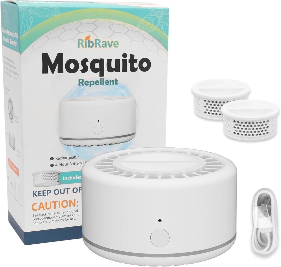 RibRave Electronic Mosquito Repellent Insect Repellent Indoor and Outdoor 30 Ft Mosquito-Free Zone Rechargeable Mosquito Repeller Device, Comes with 2 Refills