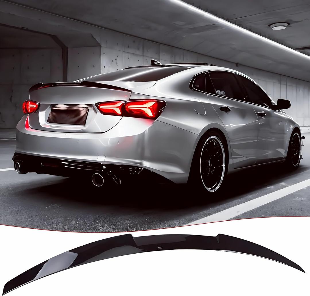 STSEV01 Rear Spoiler Wing Fit for Chevrolet Chevy Malibu L/LS/LT/RS/Premier/Malibu Hybrid 2016-2025, Painted Glossy Black Sporty Style DeckLid Lip Exterior Accessories