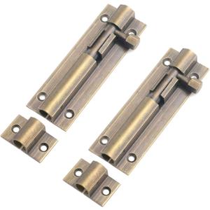MY MIRONEY Heavy Duty 3 Inch Gate Latch (2 Pack) - Brass Sliding Barrel Bolt Lock for Wooden Fence and Barn Door & Cabinets with Anti-Rust Coating & Security Screws, Antique Bronze