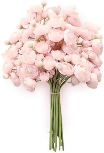 Floroom Ranunculus Artificial Flowers 18 Pcs Blush Faux Silk Mini Ranunculus Bulk Fake Wedding Filler Flowers for DIY Pink Bouquets, Centerpieces, Bridal Shower Decorations & Arrangements