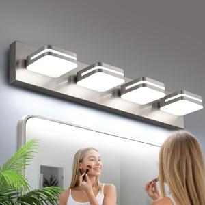 360° Rotate LED Dimmable Bathroom Vanity Light Fixtures, 1600LM Acrylic Brushed Nickel Vanity Lights for Bathroom, Modern Wall Lighting Fixtures Over Mirror Kitchen Hallway (Natural White Light 5000K)