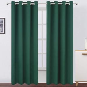 LEMOMO Dark Green Blackout Curtains/52 x 84 Inch Long/Set of 2 Curtain Panels/Thermal Insulated Room Darkening Curtains for Bedroom