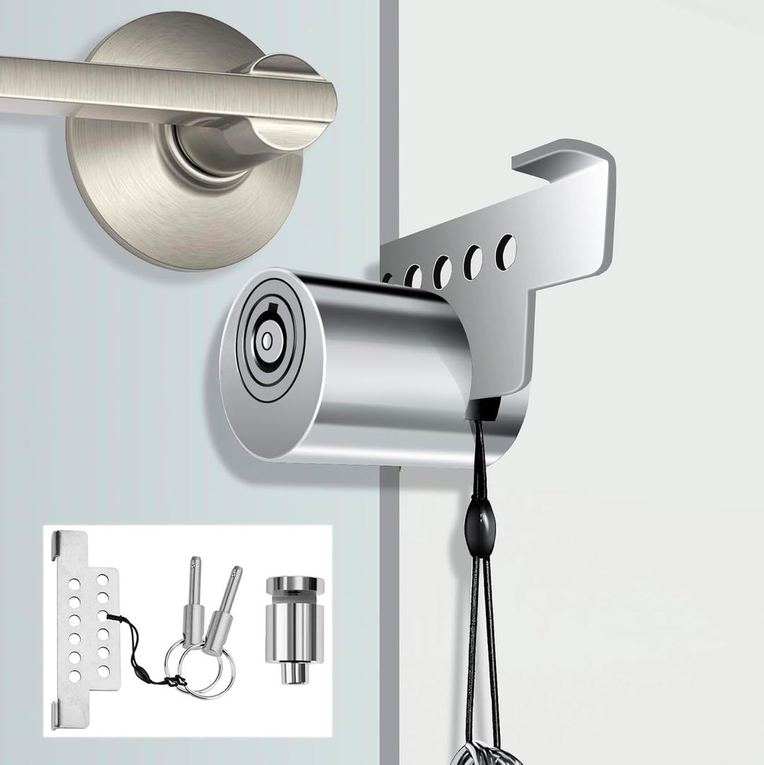 MOSECYOU Portable Keyed Door Lock for Home/Travel Security, Child Safety Protection Extra Lock, Temporary No Drill Lockout Device with Key for Apartment Bedroom Hotel Room
