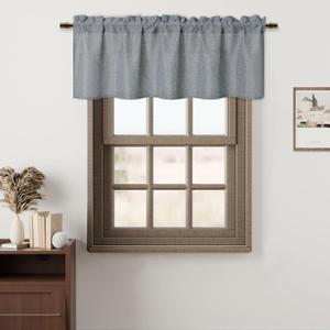 Hiasan Grey Light Filtering Curtain Valances for Kitchen Living Room Bedroom Windows, Faux Linen Farmhouse Rustic Rod Pocket Small Window Valance Curtains, 42 x 12 inches, 1 Panel