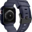 OROBAY Rugged Band Compatible with Apple Watch Band 41mm 40mm 38mm with Case, Shockproof Strap for iWatch SE3 SE2 SE Series 9/8/7/6/5/4/3/2/1 with Bumper Case Cover Men Women, Midnight Blue