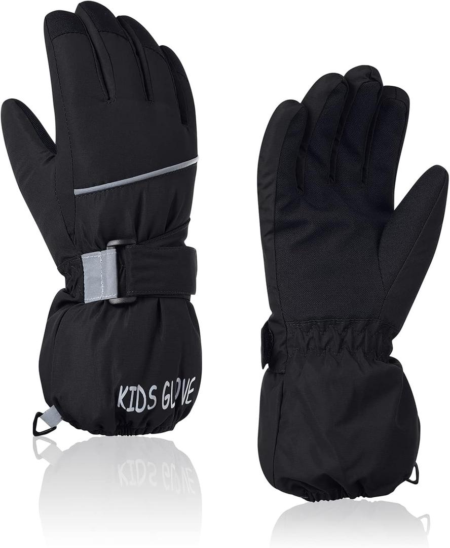 American Trends Kids Waterproof Winter Gloves Warm Snow Gloves Boys Girls Ski Gloves Toddler Mittens Windproof (S (3-6 years old), Black)