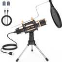 ZealSound Microphone,USB&3.5mm Mic W/Type-C Adapter for i-Phone Computer Phone,Condenser Microphone with Echo Volume,Tripod Stand,Pop Filter,for ASMR Video Recording Streaming Discord Twitch (Gold)