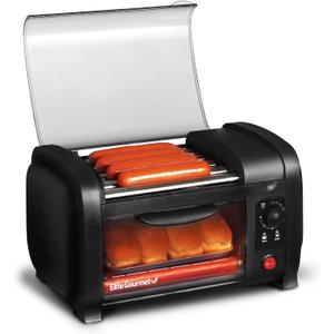 Elite Gourmet EHD-051BX Hot Dog Toaster Oven, Steel Rollers, 4-Bun, Black, 4 Bun Capacity/NEW VERSION