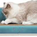 Cat Sofa Shape Scratch Pad for Large Medium Small Indoor Cats,Larger-Sized Recyclable Reversible Cardboard Cat Couch for Resting Claw Grinding and Playing (27.5inch / Blue)