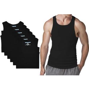 Different Touch 6 Pack Men's Big and Tall Muscle Ribbed Tank Tops A-Shirts Underwear Shirts 6X-Large Big Tall