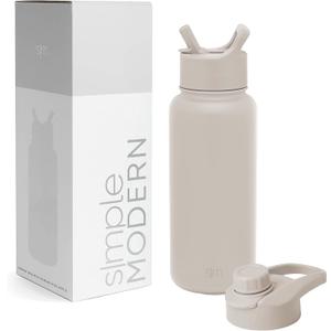 Simple Modern Water Bottle with Straw and Chug Lid Vacuum Insulated Stainless Steel Metal Thermos Bottles | Reusable Leak Proof BPA-Free Flask for Sports | Summit Collection | 32oz, Almond Birch