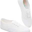 Womens Classic White Sneakers,Low Top White Canvas Shoes,Lightweight Casual Canvas Sneakers (12)