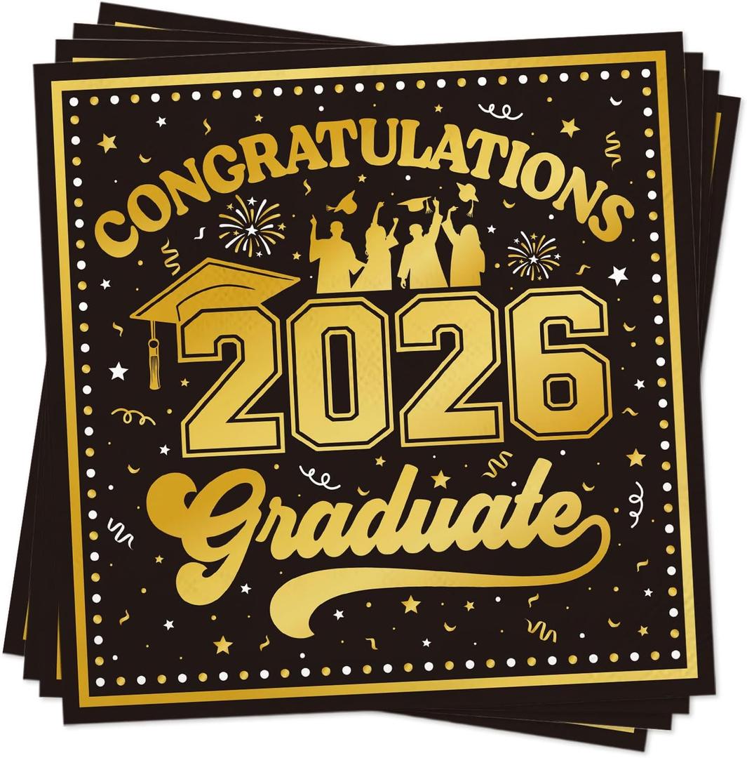 2 x 2026 Graduation Party Decorations, 50 Pack Cocktail Napkins for Congratulation Party Decor Supplies, Disposable Paper Napkins for College High School PhD Nurse Law School Graduations