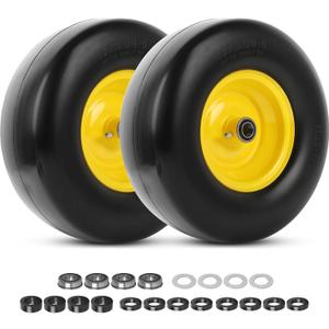 AR-PRO 13x5.00-6 Flat Free Tire and Wheel, Relacement 13x5-6 Solid Smooth Tread Tire with Rim for Garden Tractor Riding Lawn Mowers, 3.25"-5.5" Centered Hub and 3/4" Bearings extra 5/8" (2-Pack)