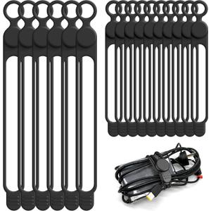 Silicone Cable Ties Cord Organizer for Cable Management, 16PCS 4.2" and 7.1" Reusable Cable Organizer Electronic Accessories for Home, Office, Kitchen, School, Travel (Black)