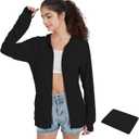 QBK Light Weight Zip Up Hoodie Thin Summer Jacket For Women (X-Large, Black)