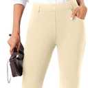 Womens Straight Leg Dress Pants Stretchy Bootcut Work Pants Button Casual Slacks with Pockets (Beige, M)