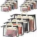 Peohud 12 Pack Clear Handbag Storage Organizer, Dust Bags for Handbags, Transparent Purse Organizer for Closet, Hanging Handbags Dust Cover Bags with Zipper, Handles and Hooks