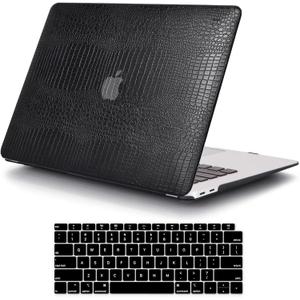 MonsDirect Case for 2022 M2 Chip MacBook Pro 13 inch, 2021 2020-2016 Release M1 A2338 A2289 A2251 A2159 A1989 A1706 Hard Shell Case & Keyboard Cover for New Pro 13 with Touch Bar, Black Leather