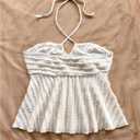 SOLY HUX Women's Halter Cami Crop Top Sleeveless Backless Ruffle Flared Summer Tops (Beige, L)