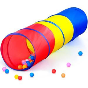 PigPigPen Pop Up Play Tunnel Tent for Toddlers Babies or Dogs, Indoor & Outdoor Toys for Kids Backyard Playset. (Red,Yellow,Blue), 17.5 X 67
