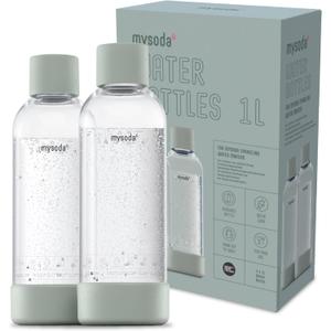 Carbonating Bottles 2Pck 1L - Compatible with MySoda and any brands - Quick-Lock Reusable Bottles - Lid and Base Made of Wood Composite - BPA Free - Sage Green