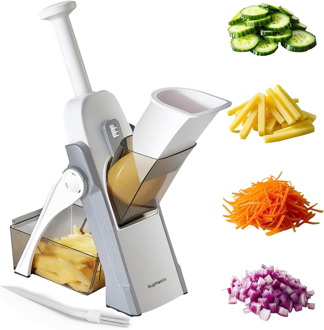 SupMaKin Safe Mandoline Slicer, Potato Slicer Manual Vegetable Chopper Adjustable Thickness Food Cutter, Kitchen Chopping Artifact for Cooking Meal Prep (Gray)