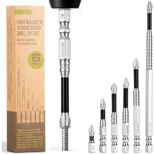 High Magnetic Screwdriver Drill Bit Set – Magnetic Screwdriver Bits for Electric Drills – Precision Fit Magnetic Drill Bit Set for Furniture Assembly, Repairs, and Maintenance – 6 Sizes for Use