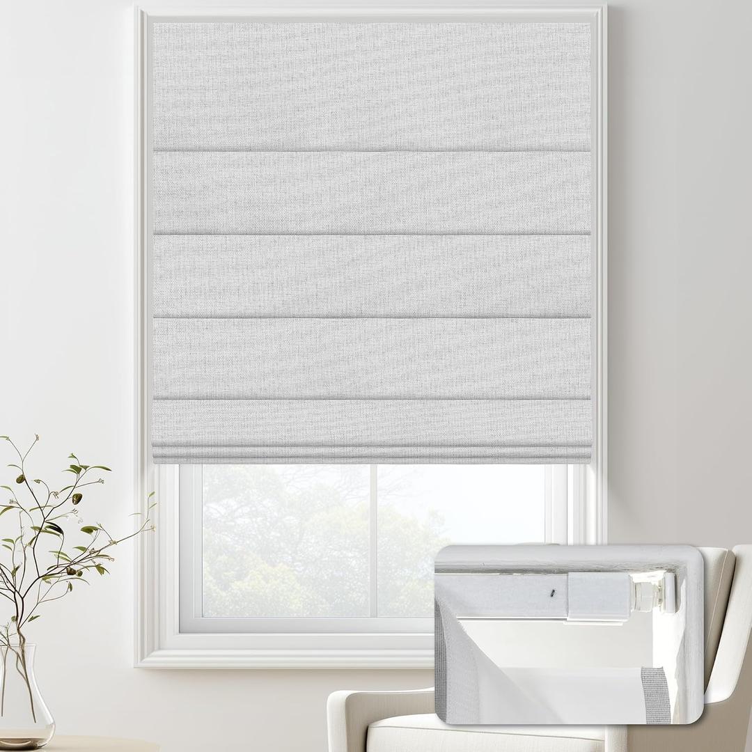 No Drill Blackout Roman Shades for Indoor Windows,Cordless Roman Blinds,Linen No Tools Window Shades,Easy to Install Window Blinds for Home Bedroom,Blackout-Gray 33" W x 48" H