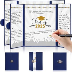 2 Pcs 2025 Graduation Guest Book with 2 Pen Graduation Signature Board for 2025 Gift Party Supplies Grad Party Sign in Guest Book for College High School(Blue)