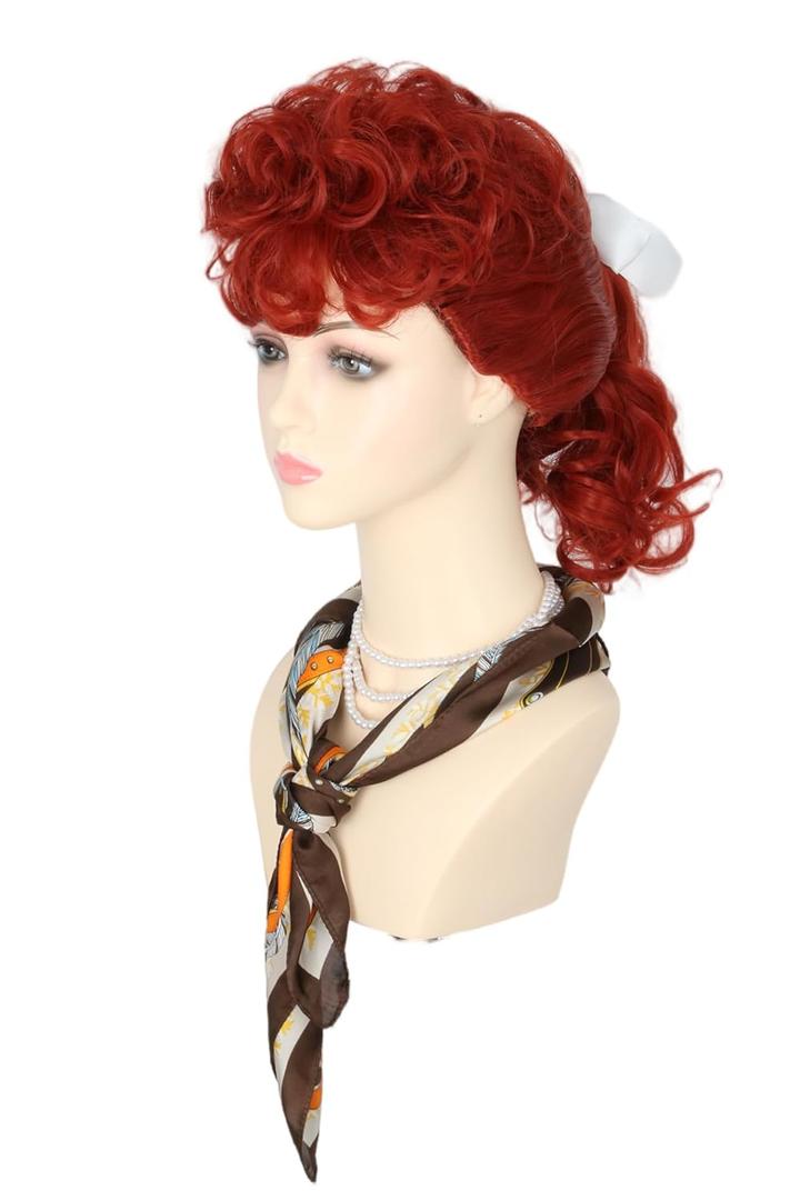 Women's Red Bun Wigs 50's Housewife Wigs for Cosplay Lucy Wig Halloween Costume Accessory Wig